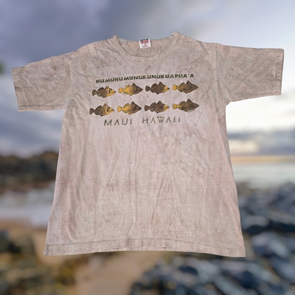 VTG Anvil Womens Maui Hawaii Humuhumunukunukuapua'a Fish SS Tee Brown Tie Dye M